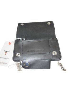 Men's Classic Genuine Premium Leather Snap Chain Trucker Biker Wallet Black NEW